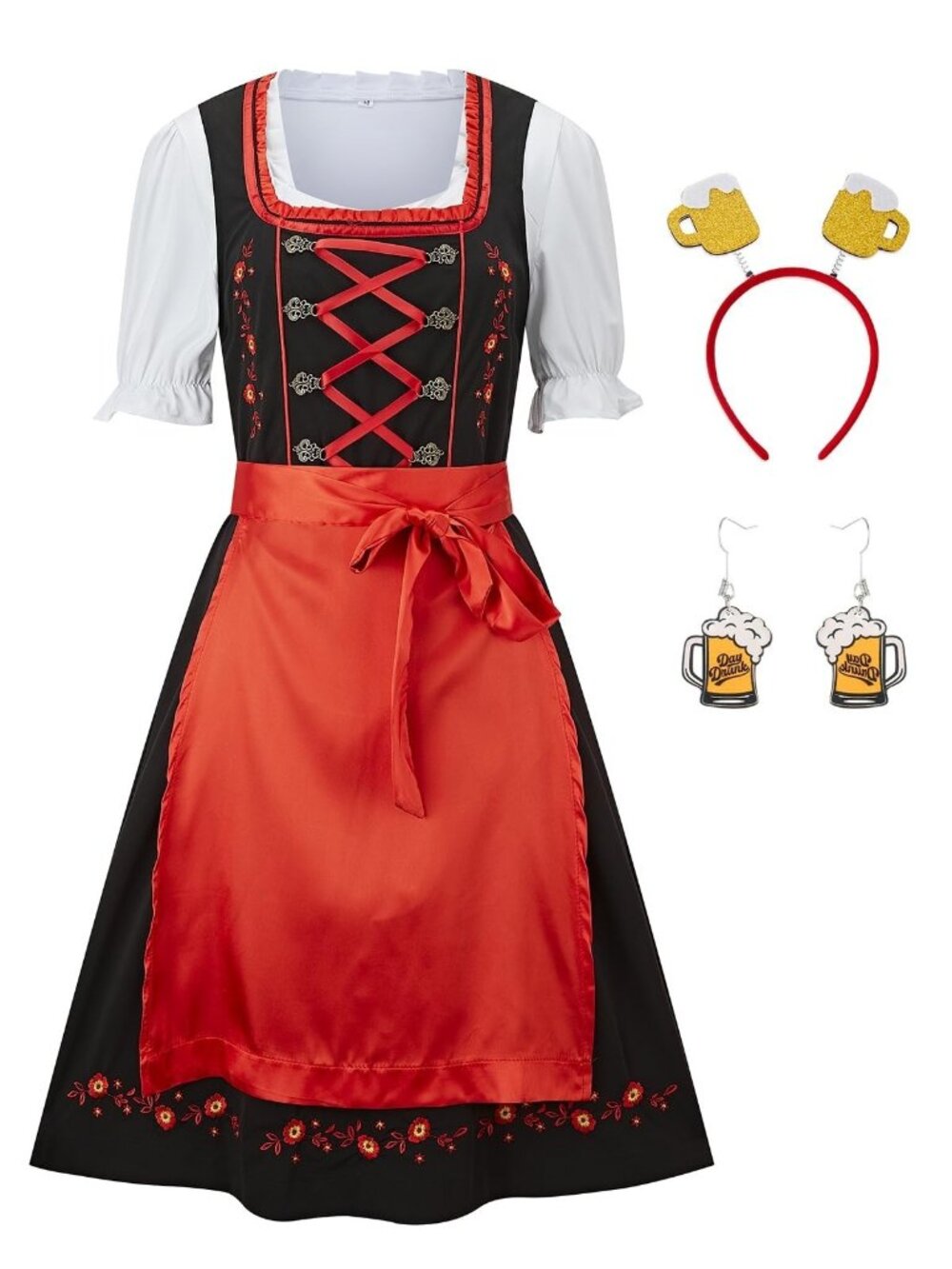 German Dirndl Women Oktoberfest Dress Traditional Bavarian Costume 5PCS MEDIUM